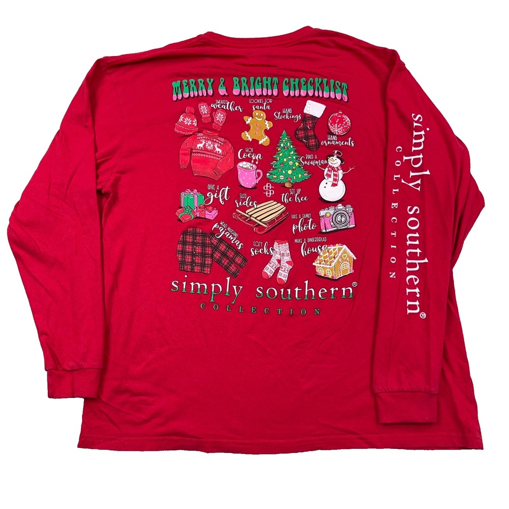 Simply Southern Shirt Women Large Red Long Sleeve Christmas Tee Merry Bright